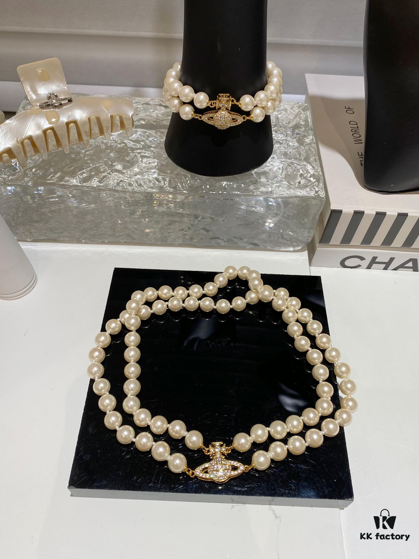 693011a812f62673a6fac5a5 Saturn | Vivienne Westwood Jewelry Double-Layer Pearl Necklace and Bracelet