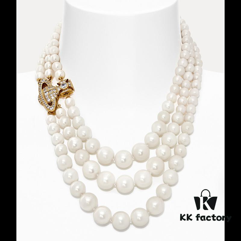 693011aa12f62673a6fac5a7 Vivienne Westwood Full Diamond Magnetic - Three-Layer Necklace - Gold
