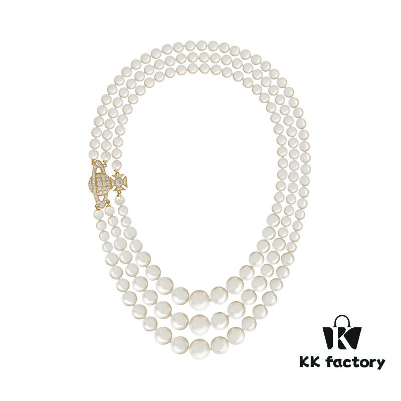 693011aa12f62673a6fac5a8 Vivienne Westwood Full Diamond Magnetic - Three-Layer Necklace - Gold