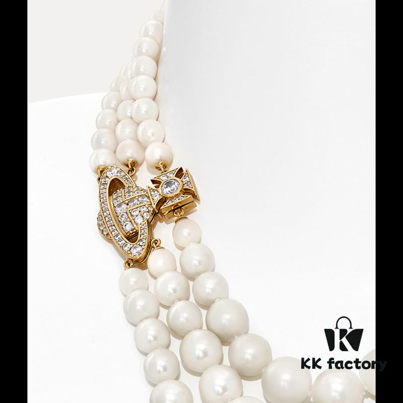 693011ac12f62673a6fac5ac Vivienne Westwood Full Diamond Magnetic - Three-Layer Necklace - Gold