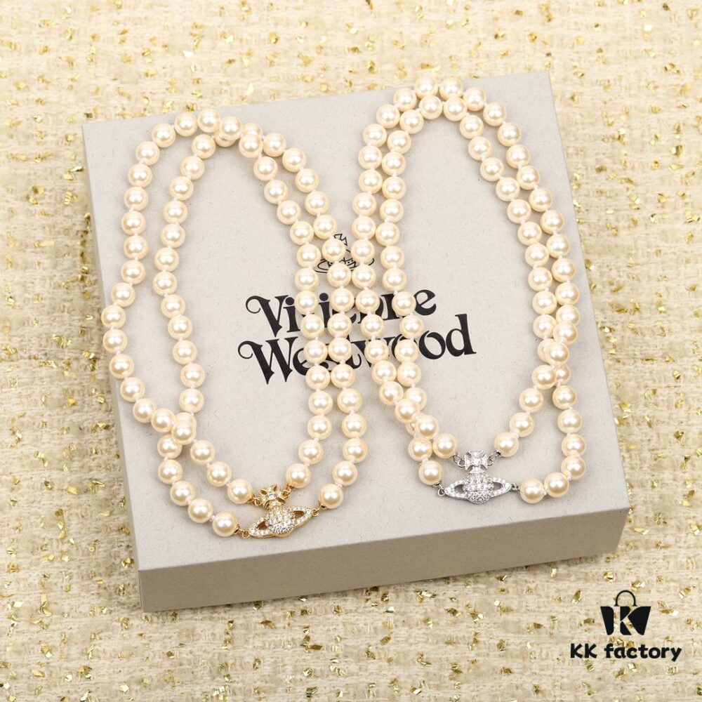 693011b012f62673a6fac5b3 West Queen Full Crystal Saturn Double Layer Pearl Necklace