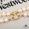 West Queen Full Crystal Saturn Double Layer Pearl Necklace