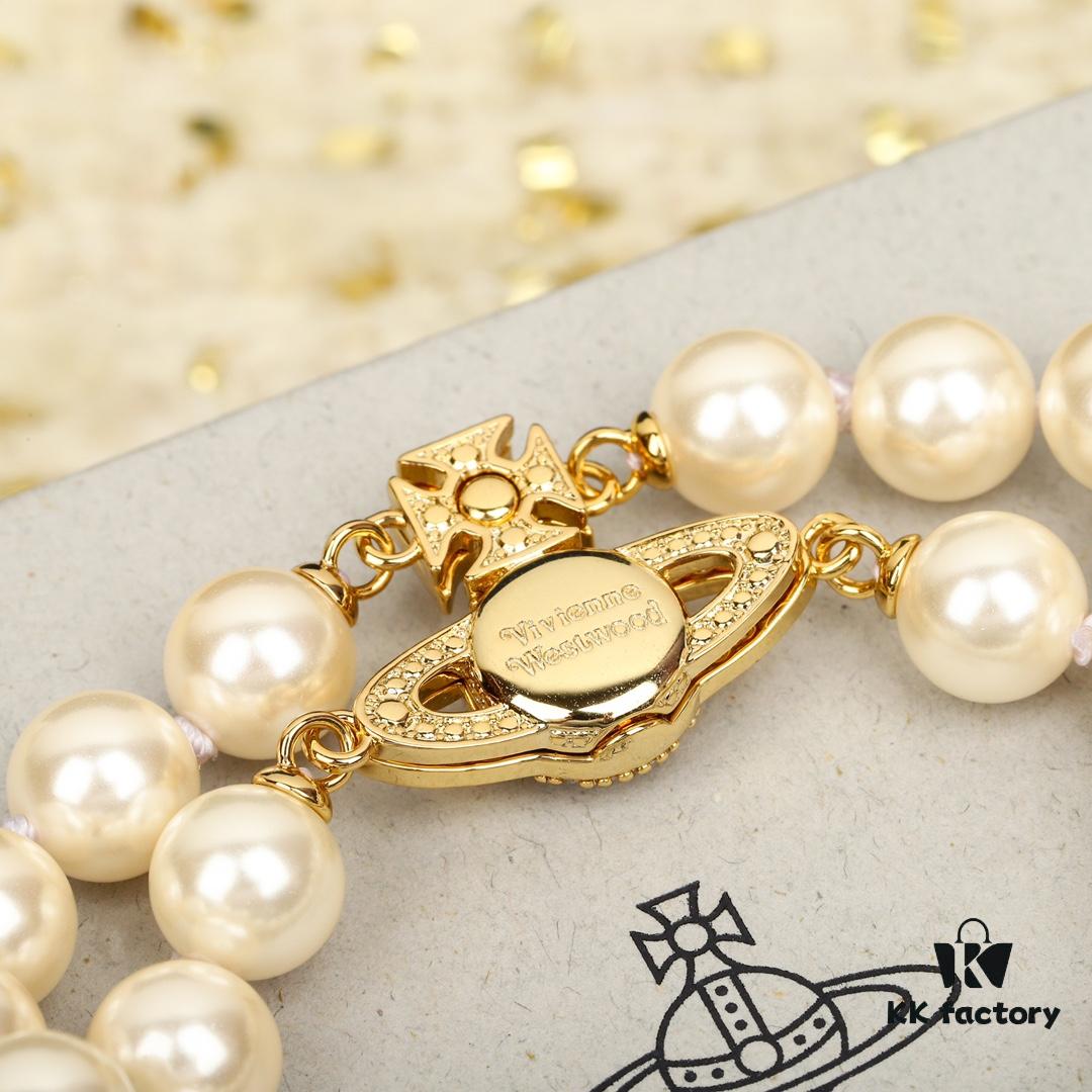 693011b512f62673a6fac5be Vivienne Westwood Full Crystal Saturn Double Layer Pearl Bracelet