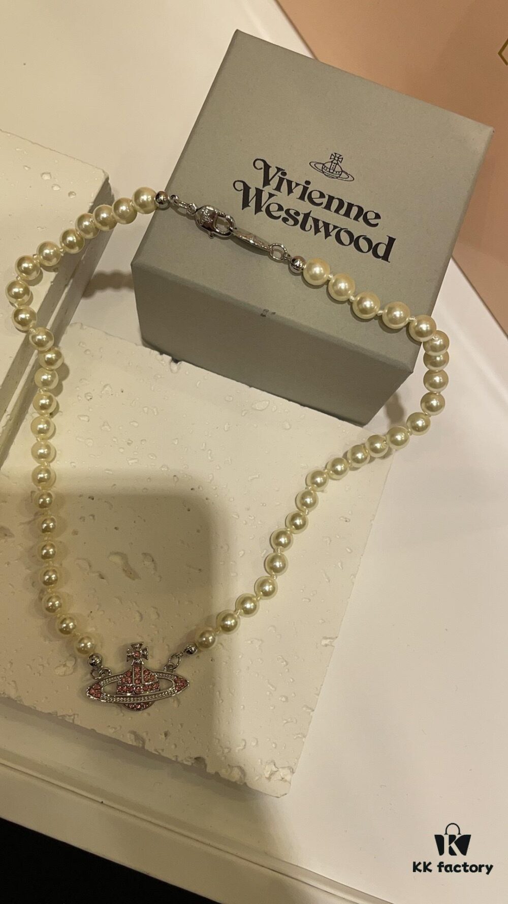 693011ba12f62673a6fac5c5 New Arrival Today 🆕 Vivienne Westwood Pink Diamond Saturn Pearl Necklace in Silver