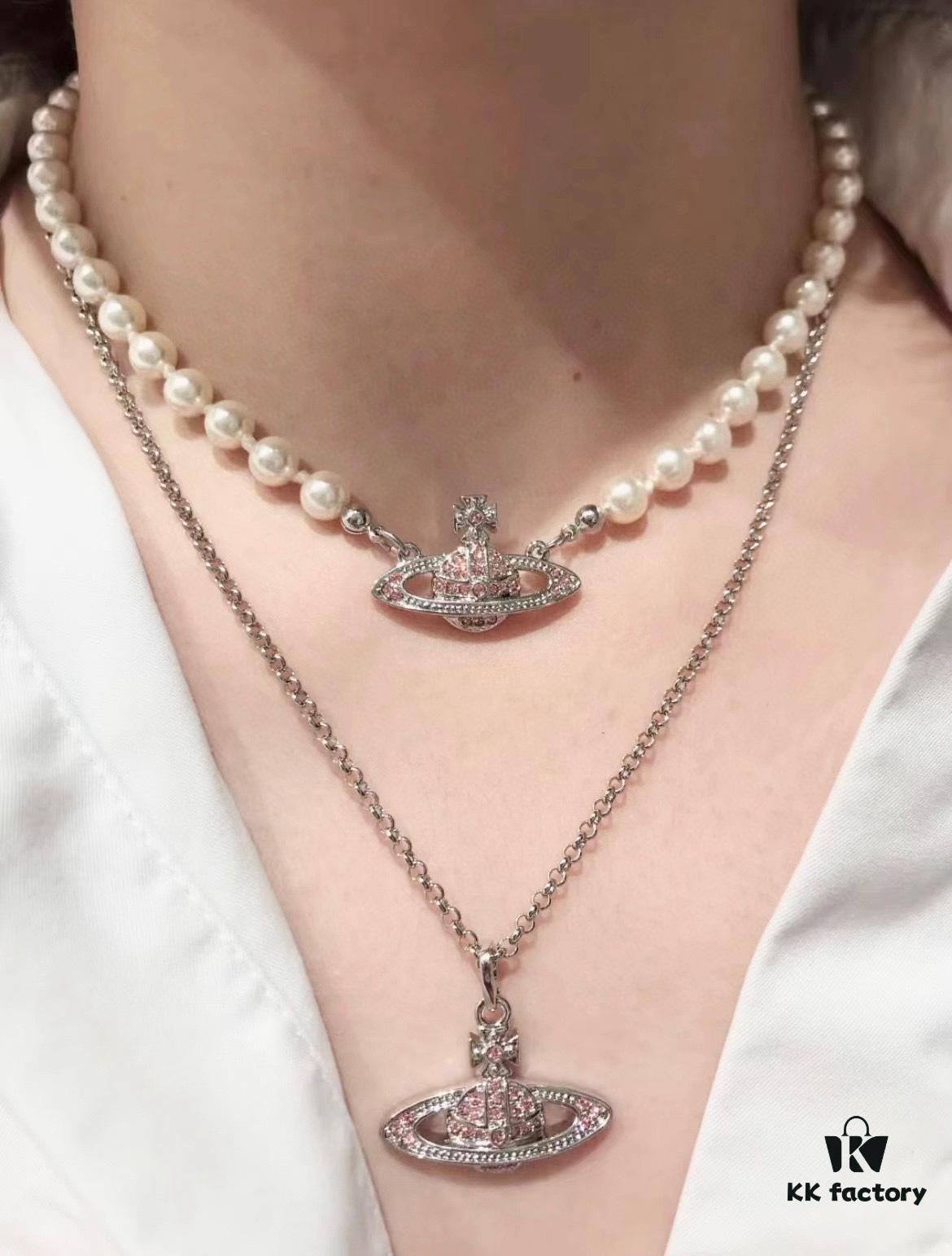 693011bc12f62673a6fac5c8 New Arrival Today 🆕 Vivienne Westwood Pink Diamond Saturn Pearl Necklace in Silver