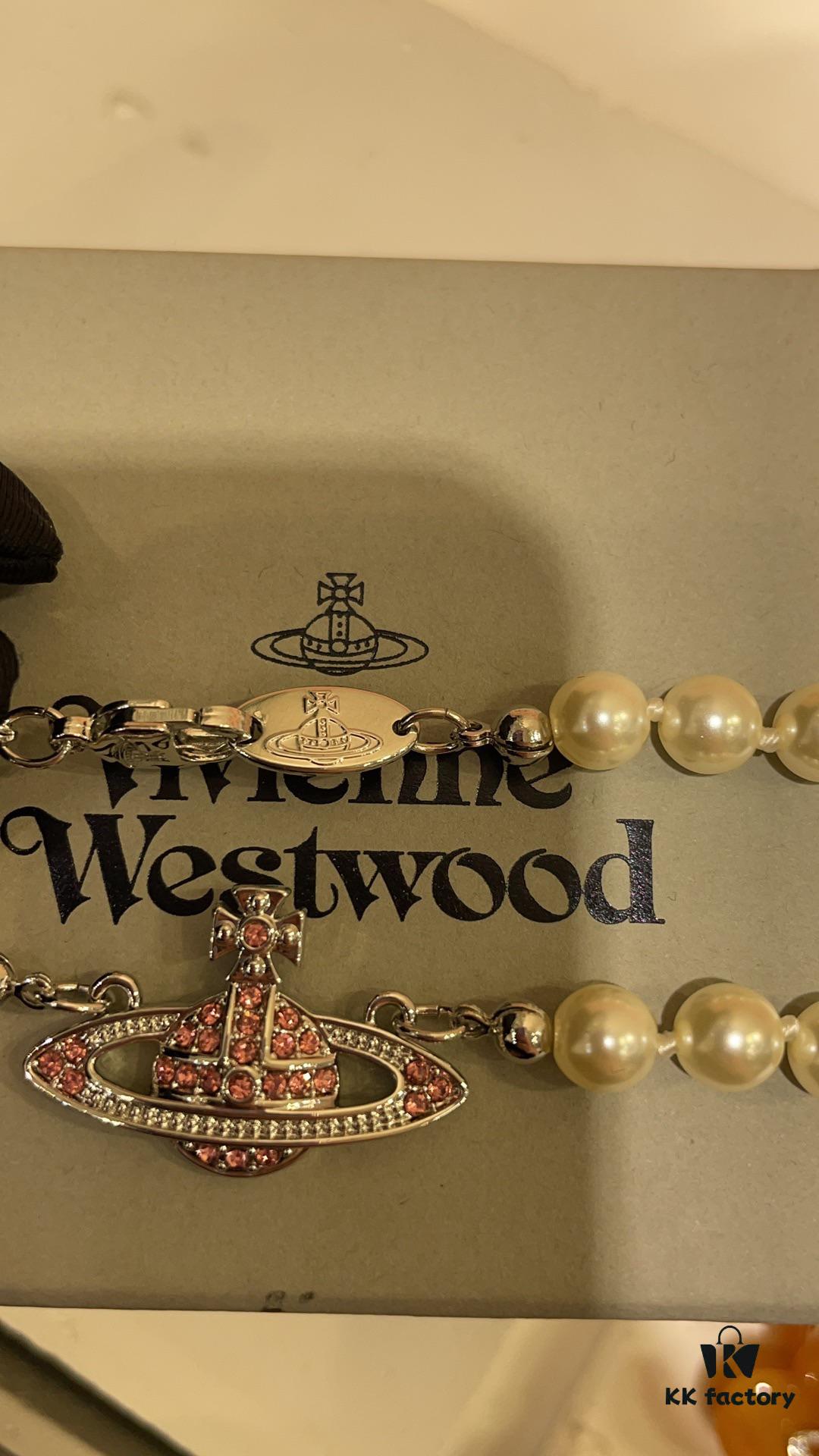 693011bf12f62673a6fac5cc New Arrival Today 🆕 Vivienne Westwood Pink Diamond Saturn Pearl Necklace in Silver