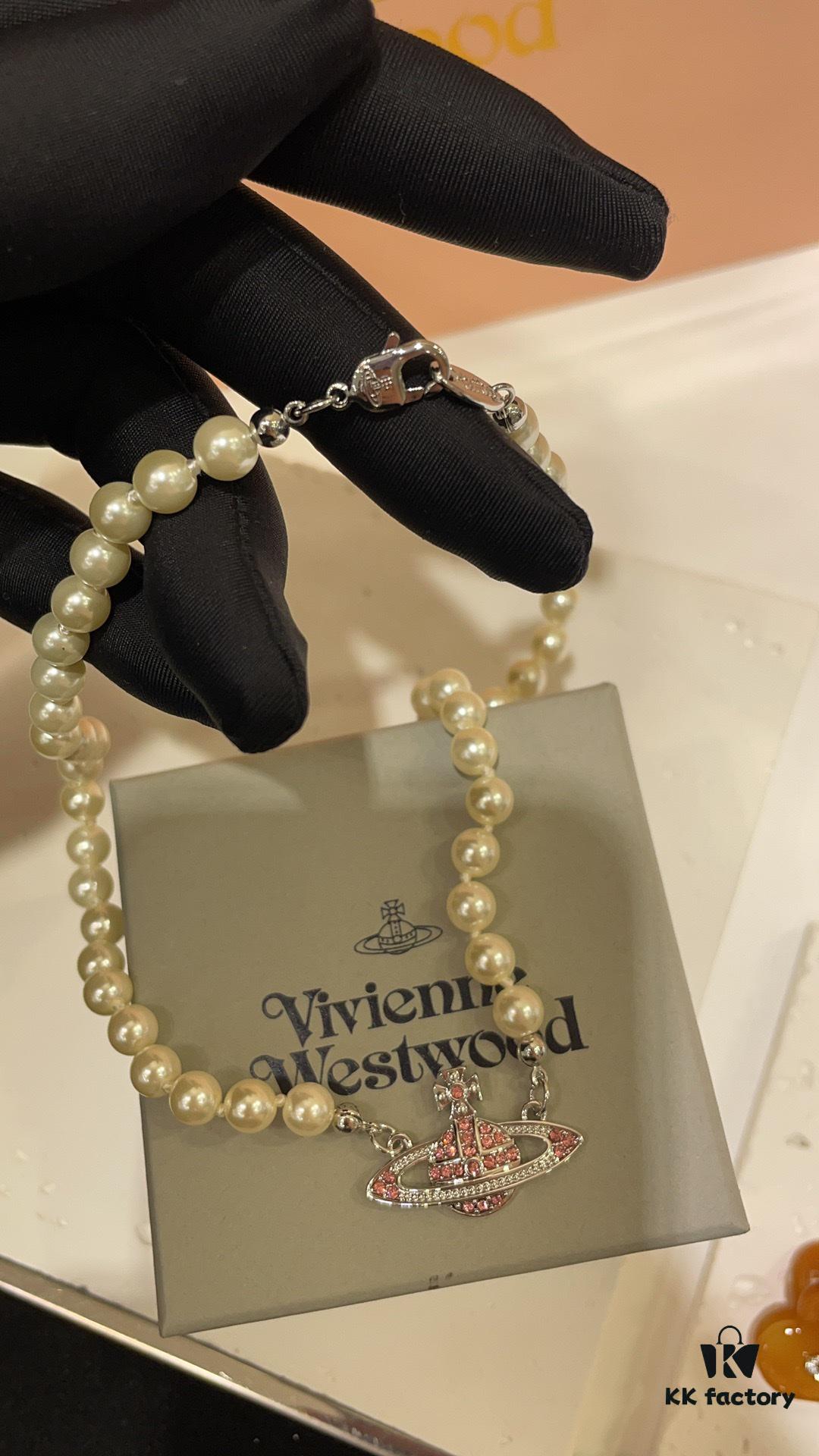 693011bf12f62673a6fac5cd New Arrival Today 🆕 Vivienne Westwood Pink Diamond Saturn Pearl Necklace in Silver