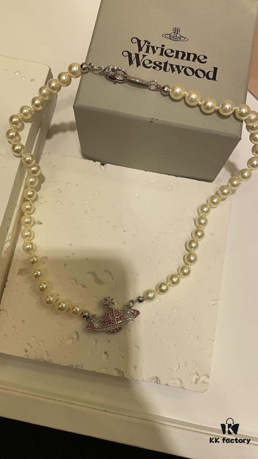 693011c112f62673a6fac5d0 New Arrival Today 🆕 Vivienne Westwood Pink Diamond Saturn Pearl Necklace in Silver