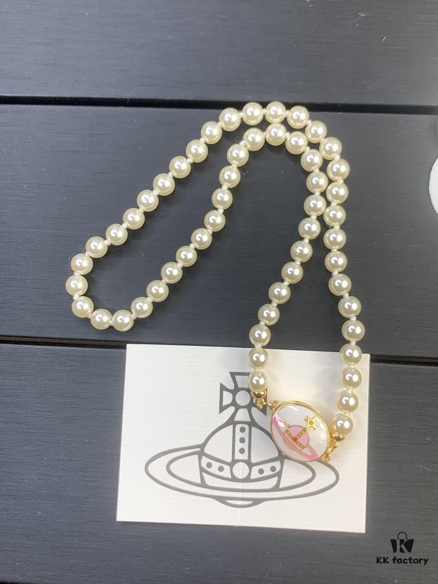 West Queen Pink and White Pearl Necklace - Gold Color