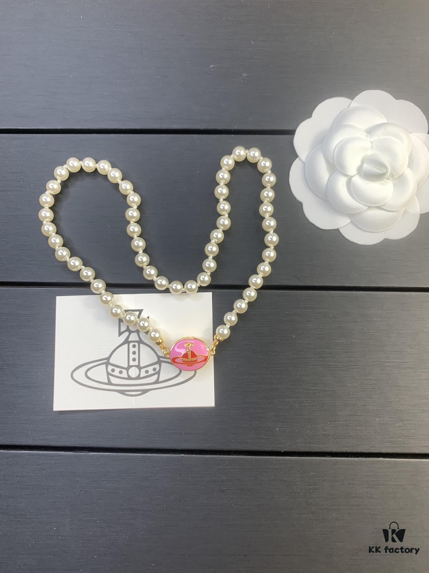 West Queen Magnetic Clasp Rose Red Pearl Necklace - Gold Color