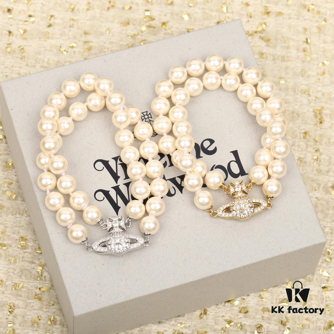 693011e512f62673a6fac5f5 Vivienne Westwood Full Crystal Saturn Double Layer Pearl Bracelet