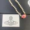 West Queen Magnetic Clasp Rose Red Pearl Necklace - Gold Color