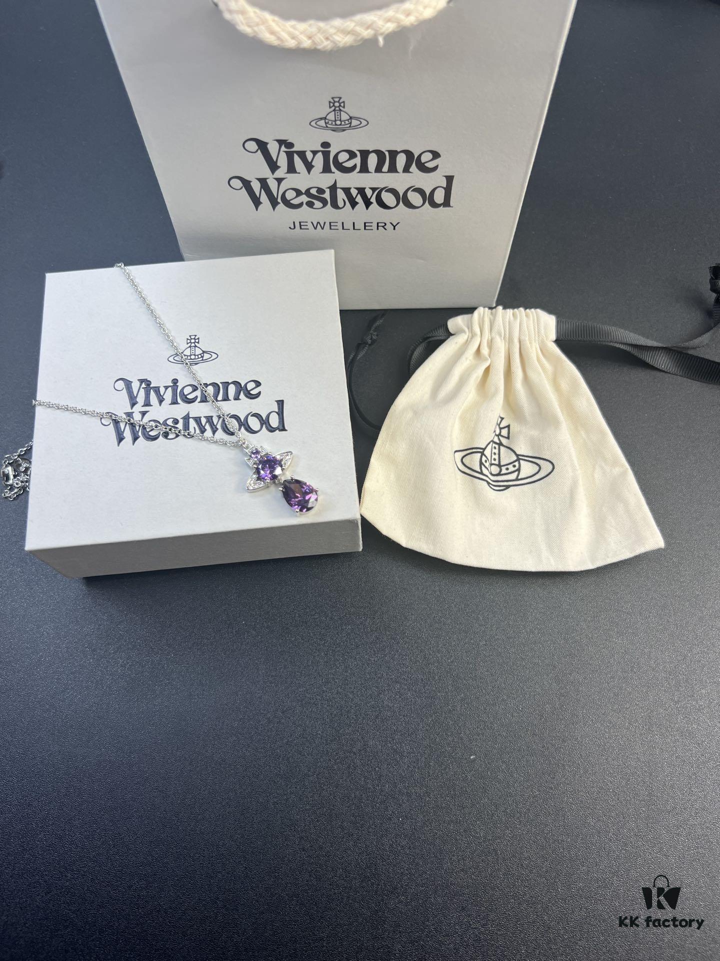693011e612f62673a6fac5f7 West Queen Purple Crystal Drop Necklace in White Gold Color
