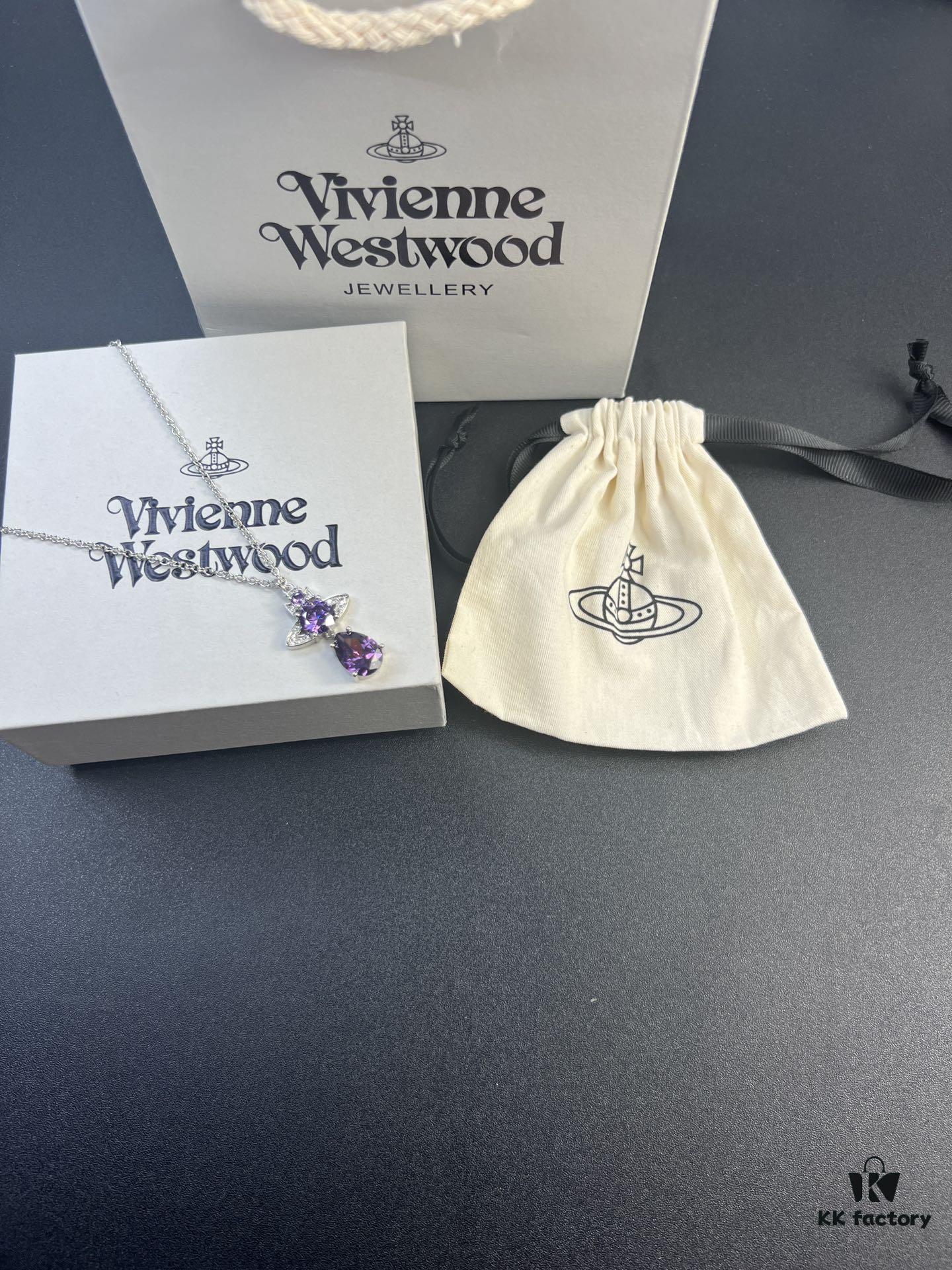 693011e812f62673a6fac5f9 West Queen Purple Crystal Drop Necklace in White Gold Color