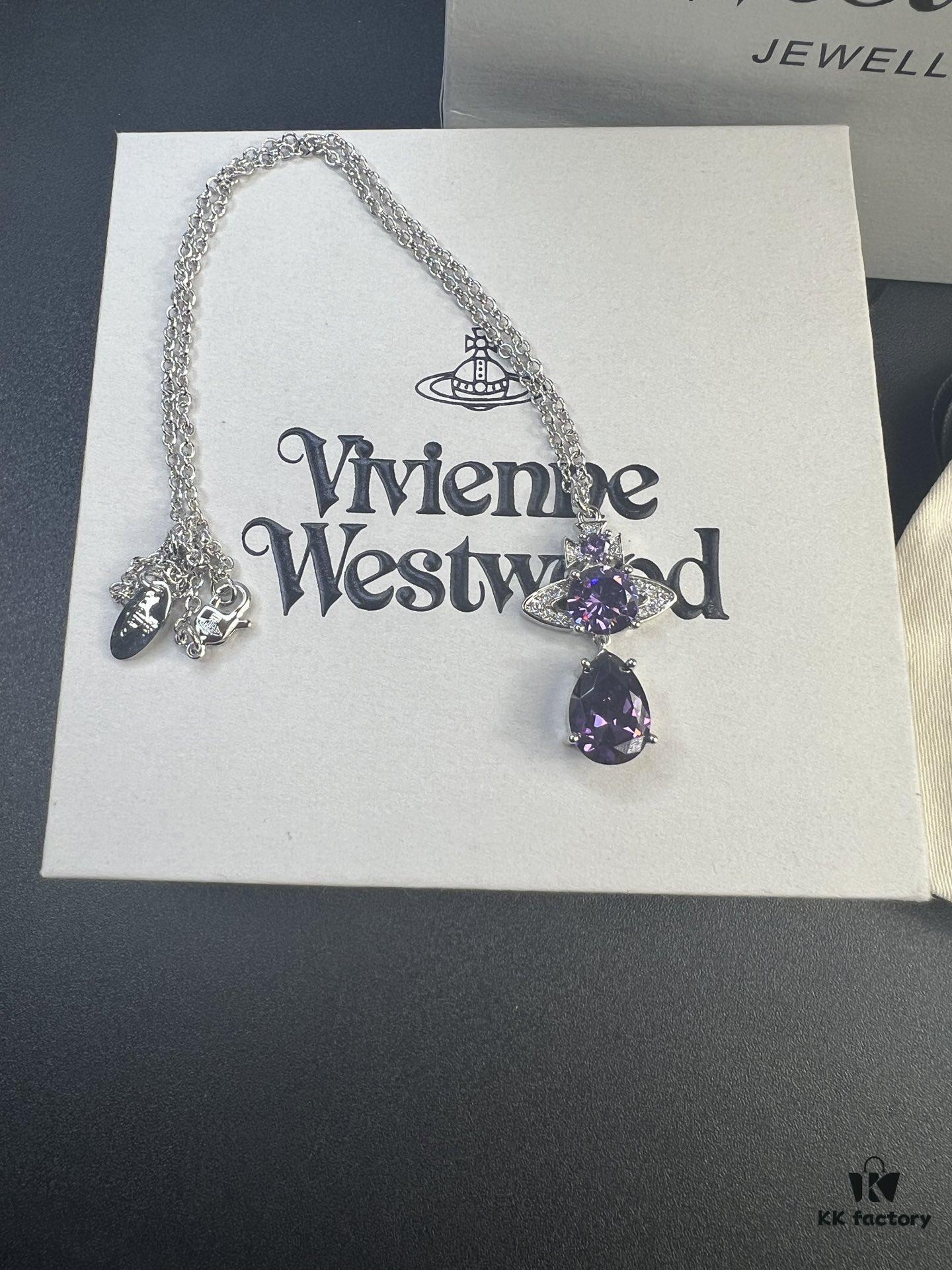 693011e812f62673a6fac5fa West Queen Purple Crystal Drop Necklace in White Gold Color