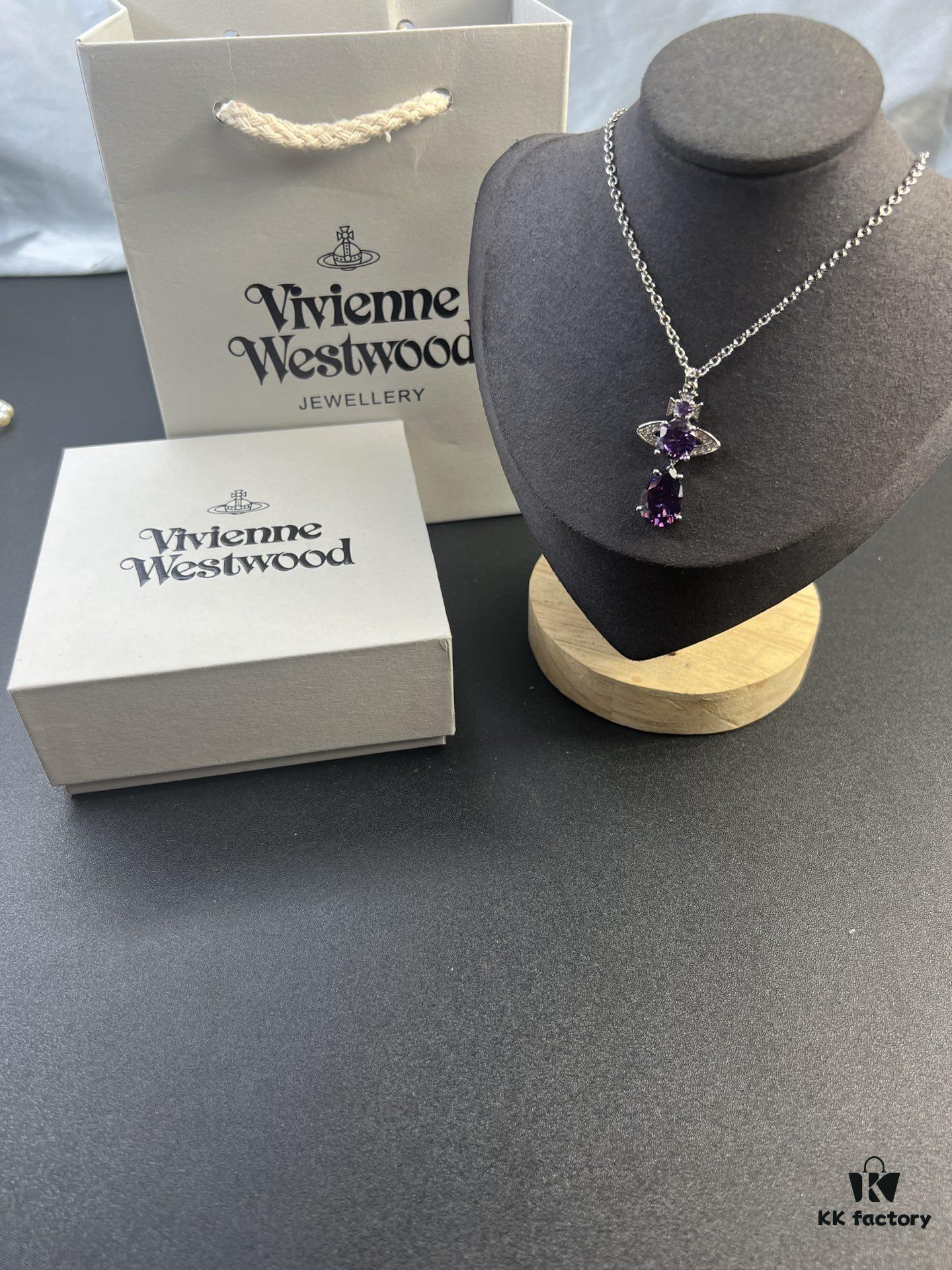 693011eb12f62673a6fac5fc West Queen Purple Crystal Drop Necklace in White Gold Color