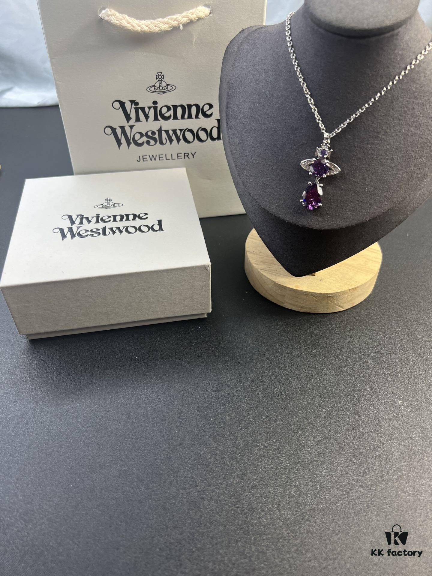 693011ef12f62673a6fac5ff West Queen Purple Crystal Drop Necklace in White Gold Color