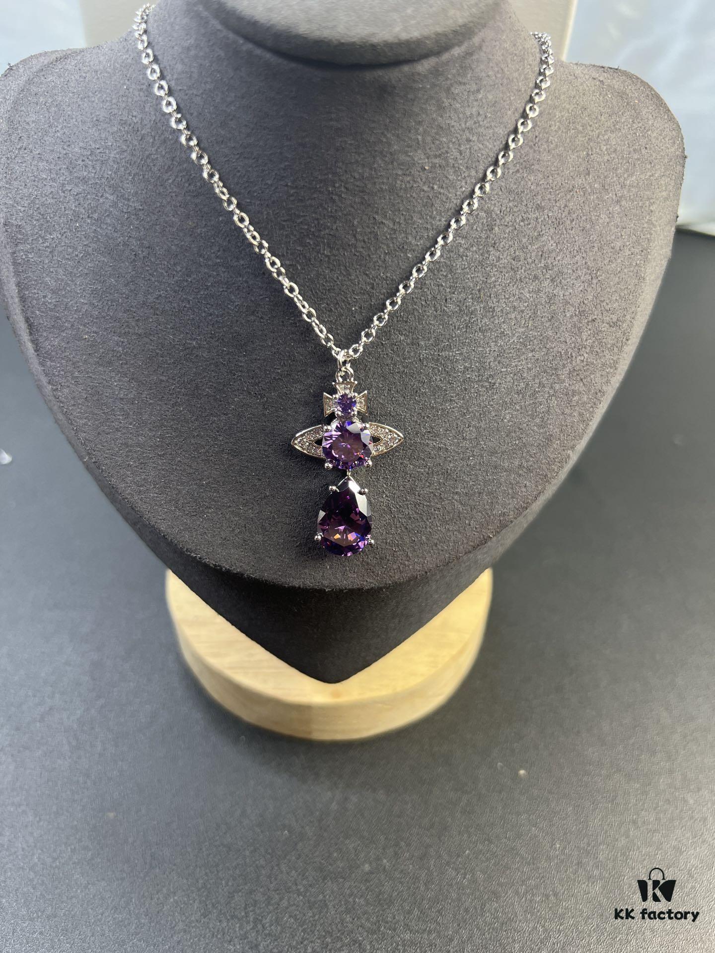 693011f012f62673a6fac600 West Queen Purple Crystal Drop Necklace in White Gold Color