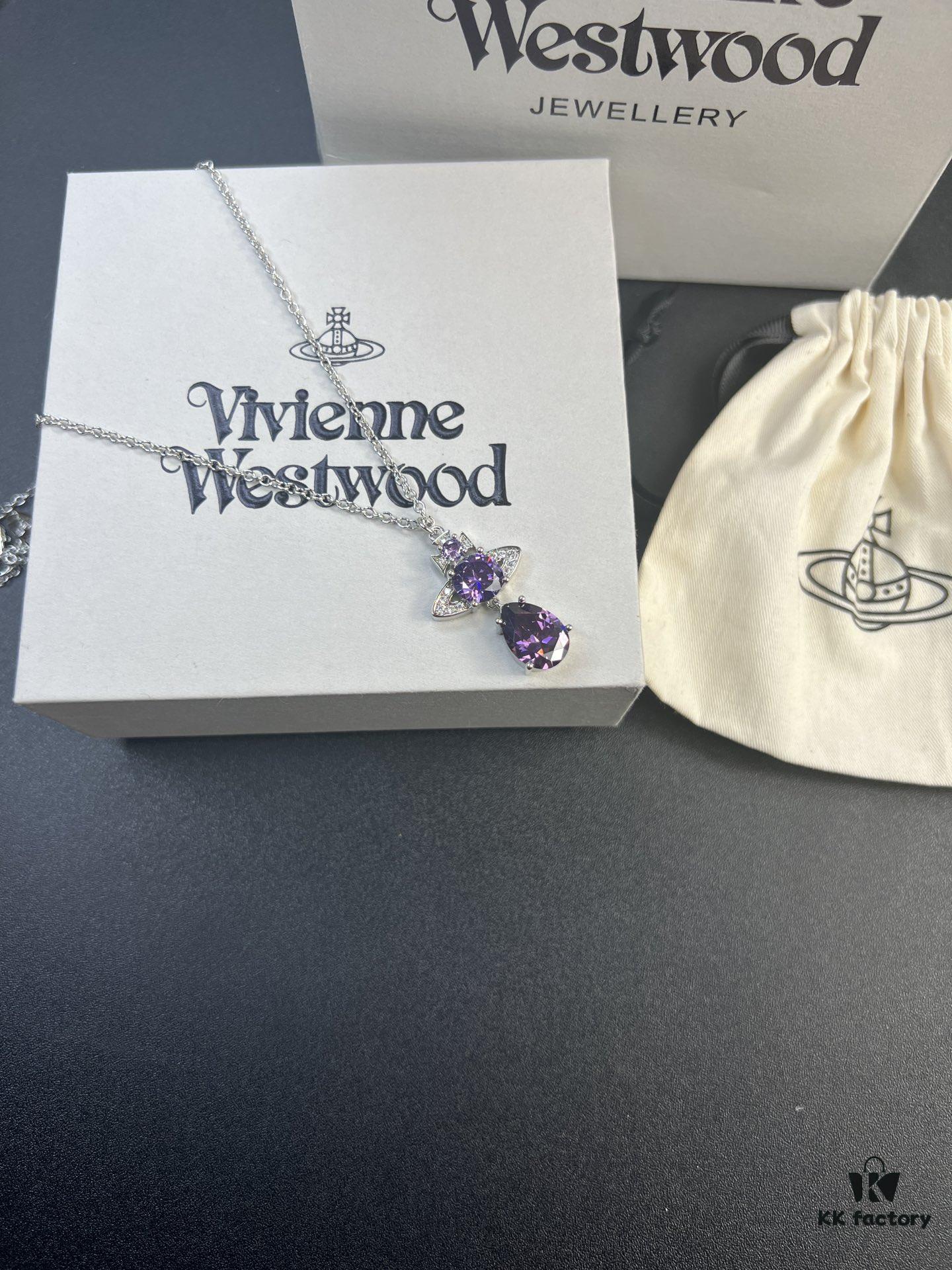 693011f612f62673a6fac606 West Queen Purple Crystal Drop Necklace in White Gold Color