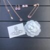 West Queen Sugar Cube Glass Necklace, Bracelet, and Earring Set, Purple, Pink, Yellow