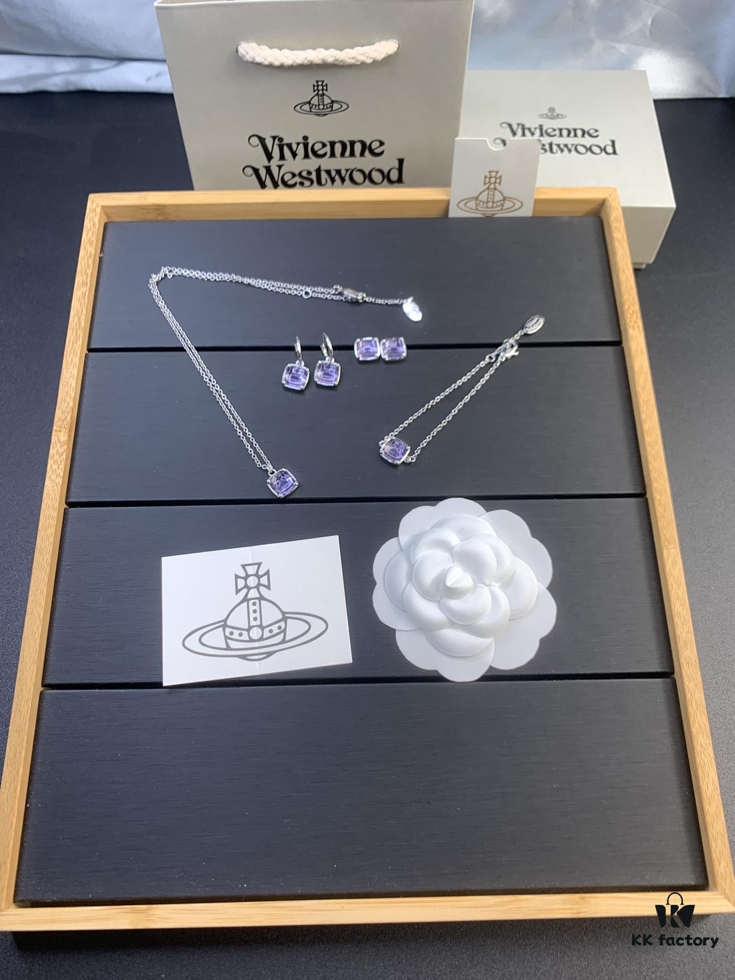 West Queen Sugar Cube Glass Necklace, Bracelet, and Earring Set, Purple, Pink, Yellow