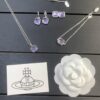West Queen Sugar Cube Glass Necklace, Bracelet, and Earring Set, Purple, Pink, Yellow
