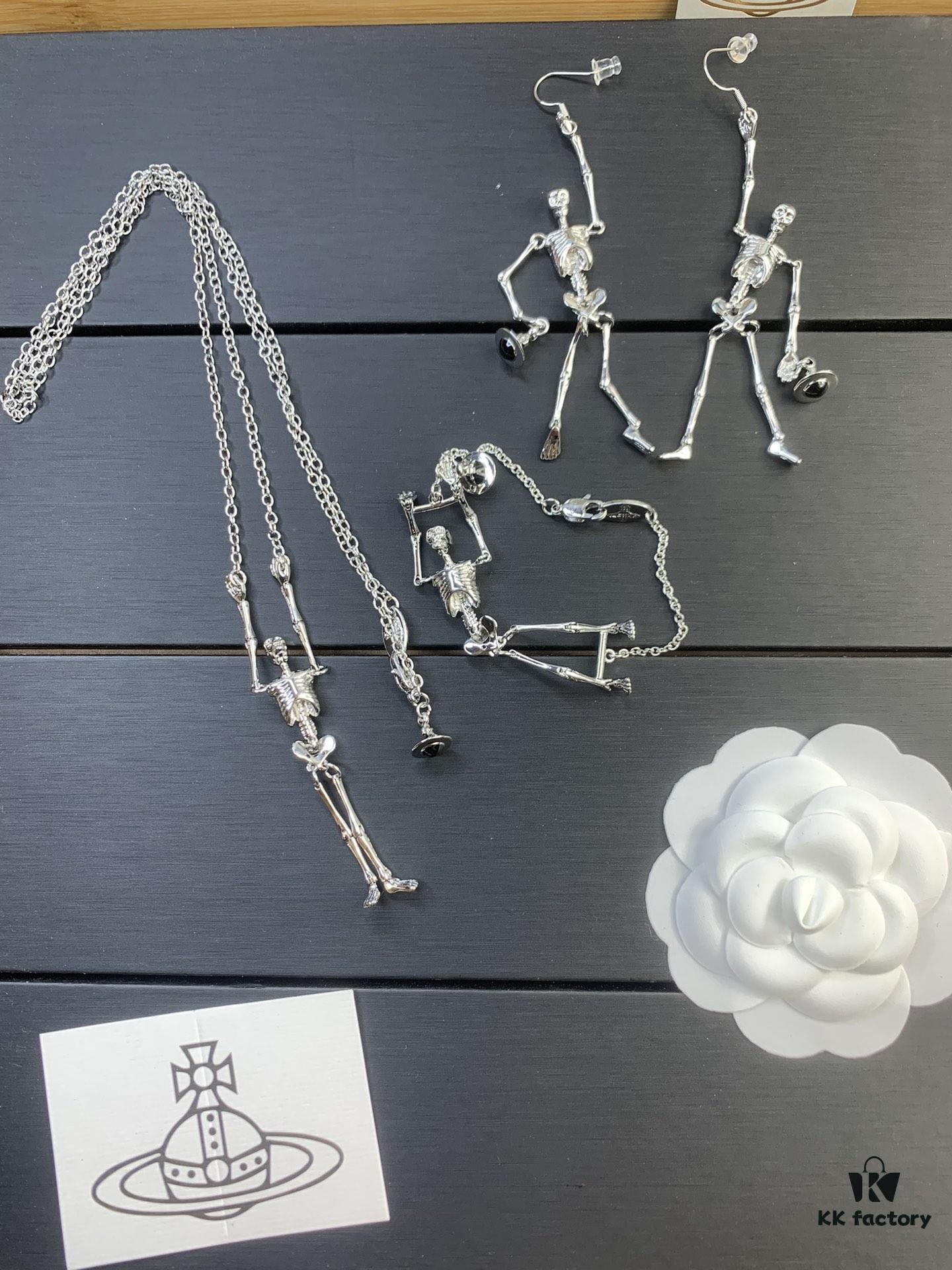 6930122d12f62673a6fac648 West Queen Skull Skeleton Earrings, Necklace, and Bracelet Set