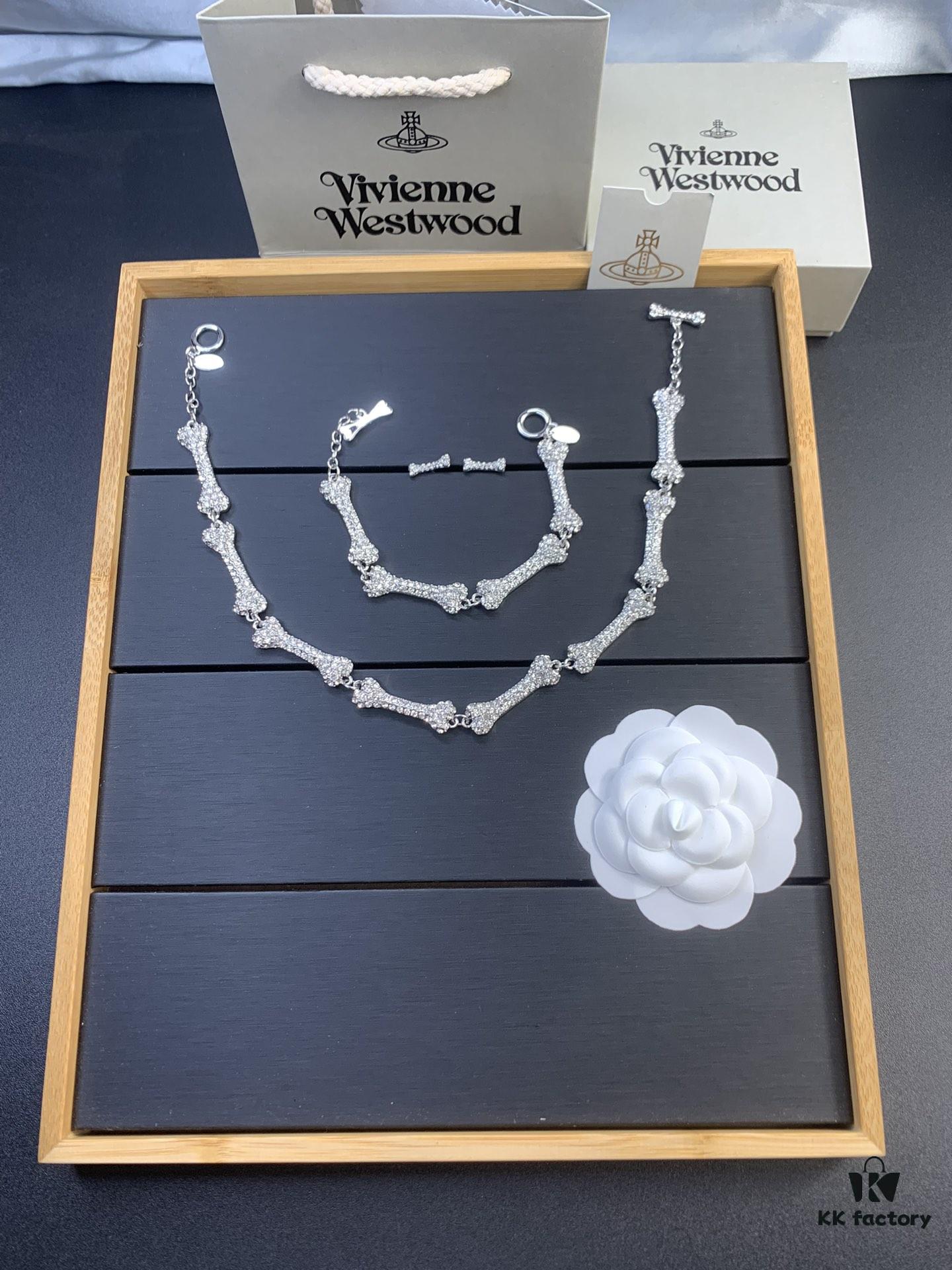 6930123012f62673a6fac64a Vivienne Westwood Bone Full Diamond Stud Earrings, Bracelet, and Necklace Set