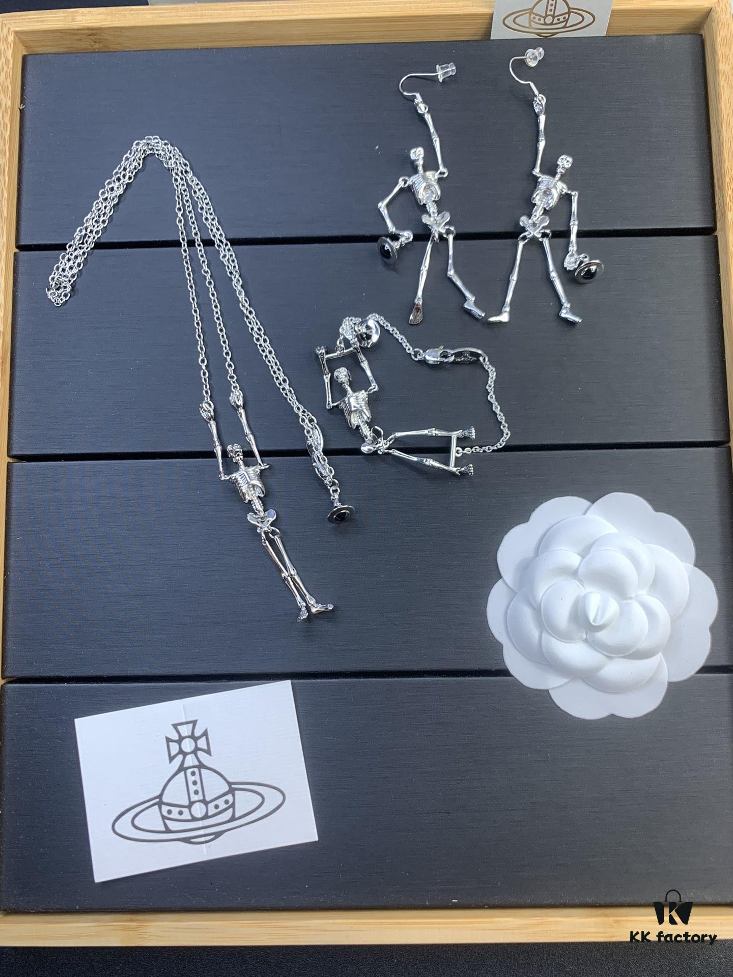 6930123012f62673a6fac64b West Queen Skull Skeleton Earrings, Necklace, and Bracelet Set