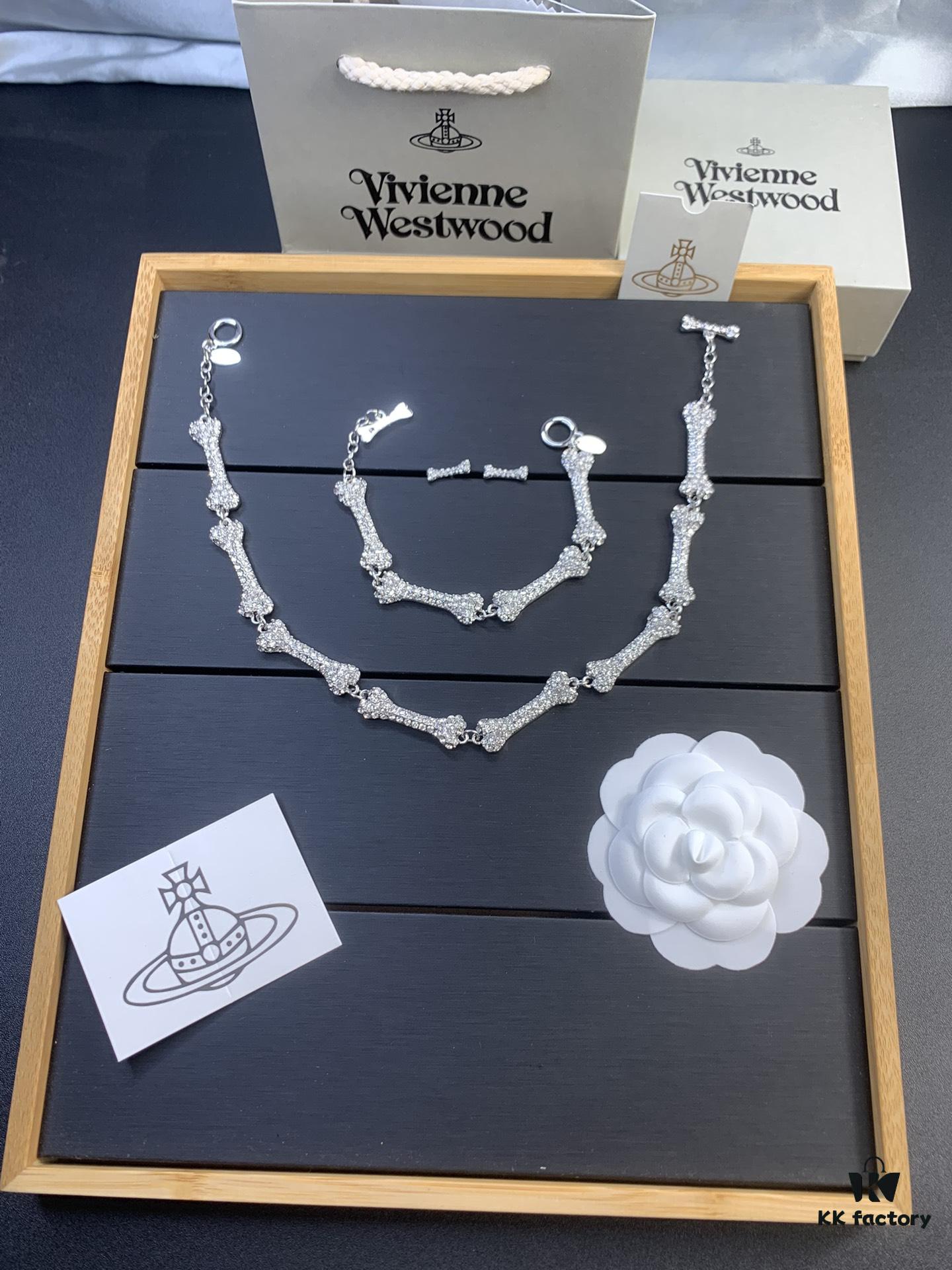 6930123a12f62673a6fac654 Vivienne Westwood Bone Full Diamond Stud Earrings, Bracelet, and Necklace Set