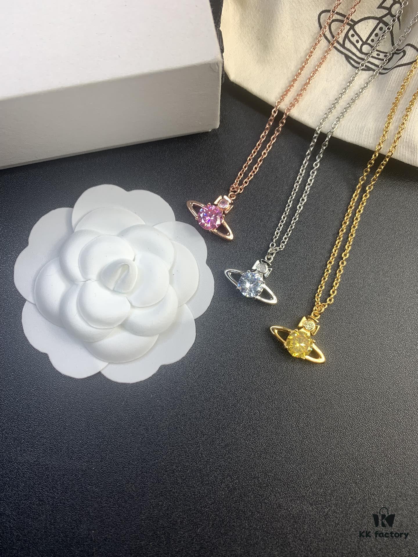 6930123e12f62673a6fac65a West Queen Round Diamond Saturn Necklace in Rose Gold, White Gold, and Yellow Gold – In Stock in Three Colors