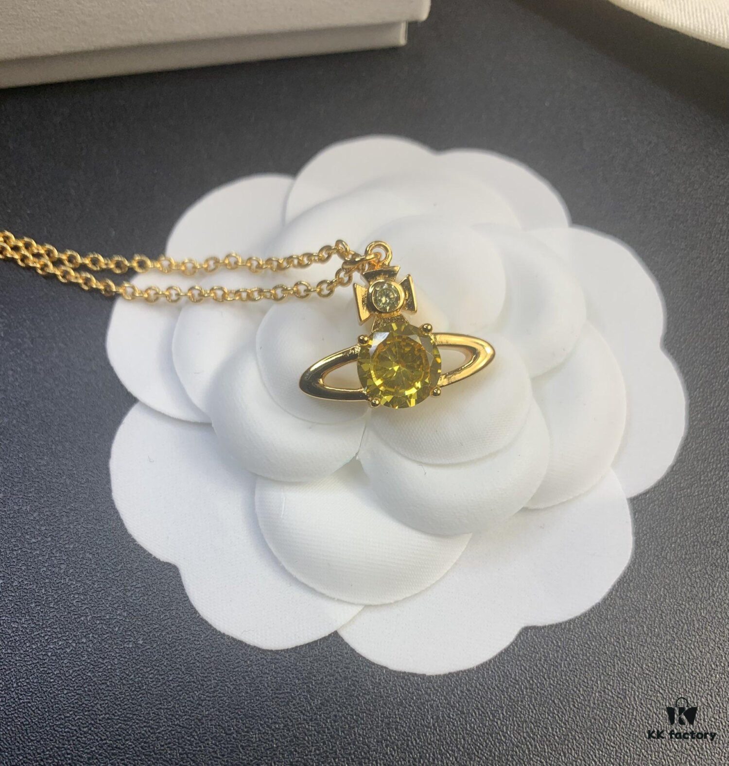 6930125712f62673a6fac675 West Queen Round Diamond Saturn Necklace in Rose Gold, White Gold, and Yellow Gold – In Stock in Three Colors
