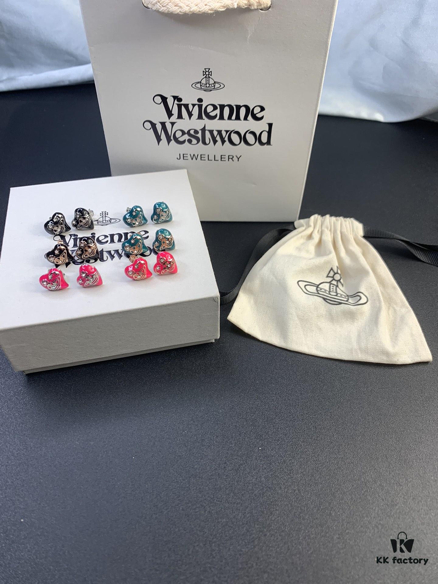 6930125a12f62673a6fac678 New Arrival: Vivienne Westwood Love Heart Enamel Stud Earrings, Red, Blue, Black, Plated in 18K Real Gold, Available in White Gold and Rose Gold