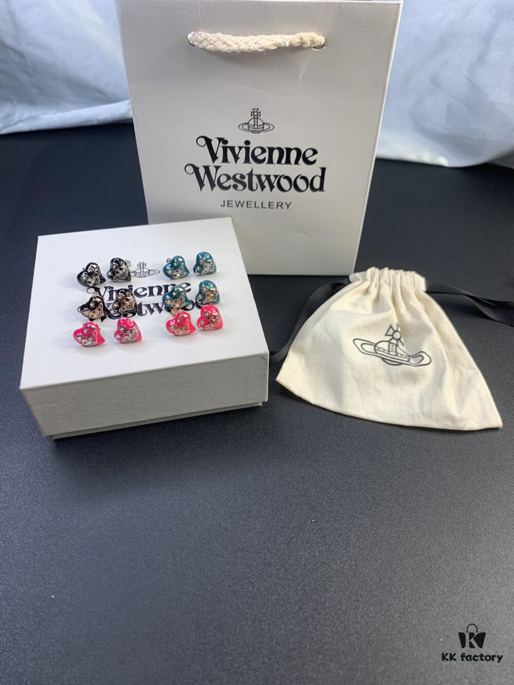 6930125b12f62673a6fac67a New Arrival: Vivienne Westwood Love Heart Enamel Stud Earrings, Red, Blue, Black, Plated in 18K Real Gold, Available in White Gold and Rose Gold