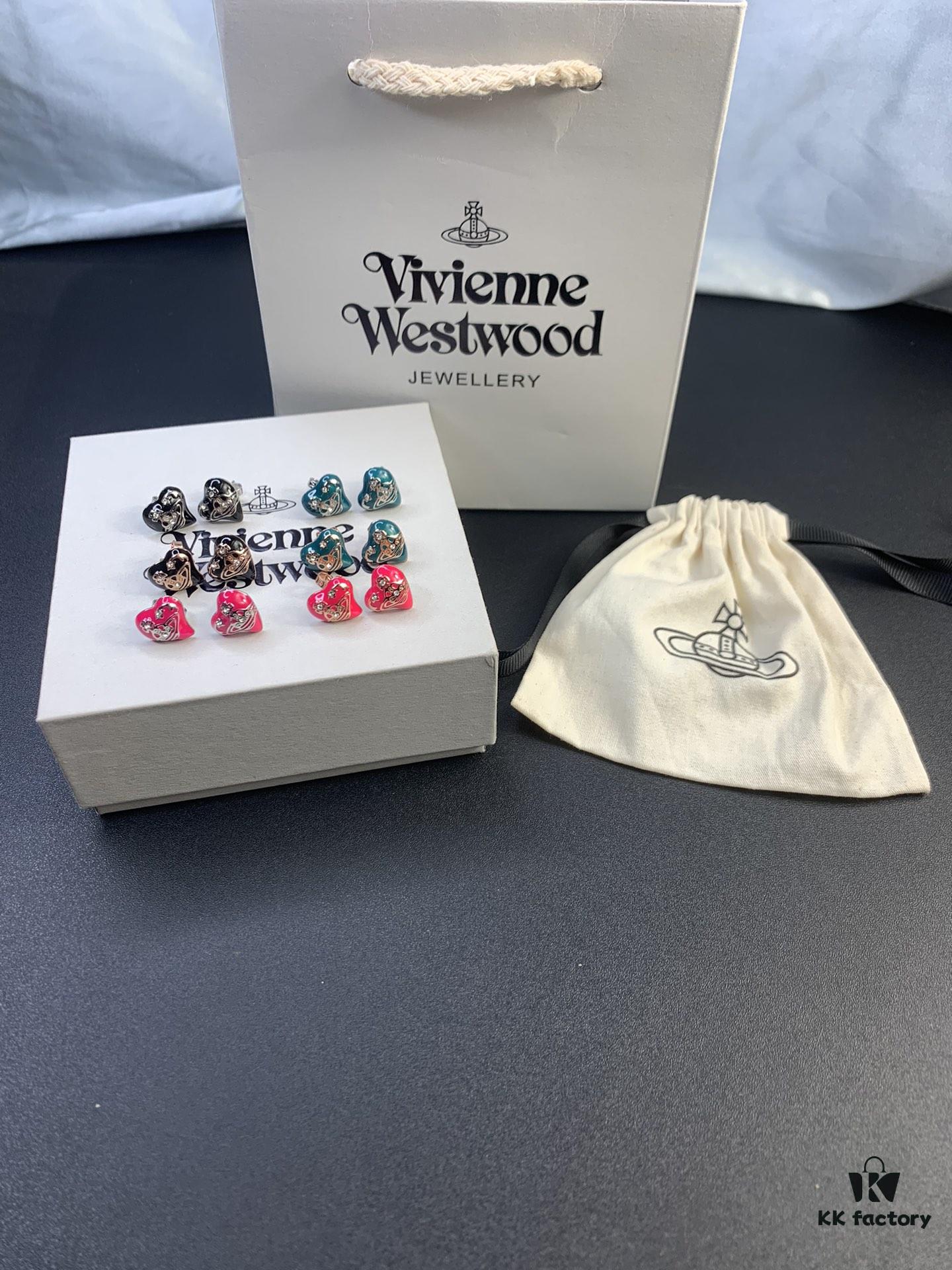 6930125b12f62673a6fac67a New Arrival: Vivienne Westwood Love Heart Enamel Stud Earrings, Red, Blue, Black, Plated in 18K Real Gold, Available in White Gold and Rose Gold