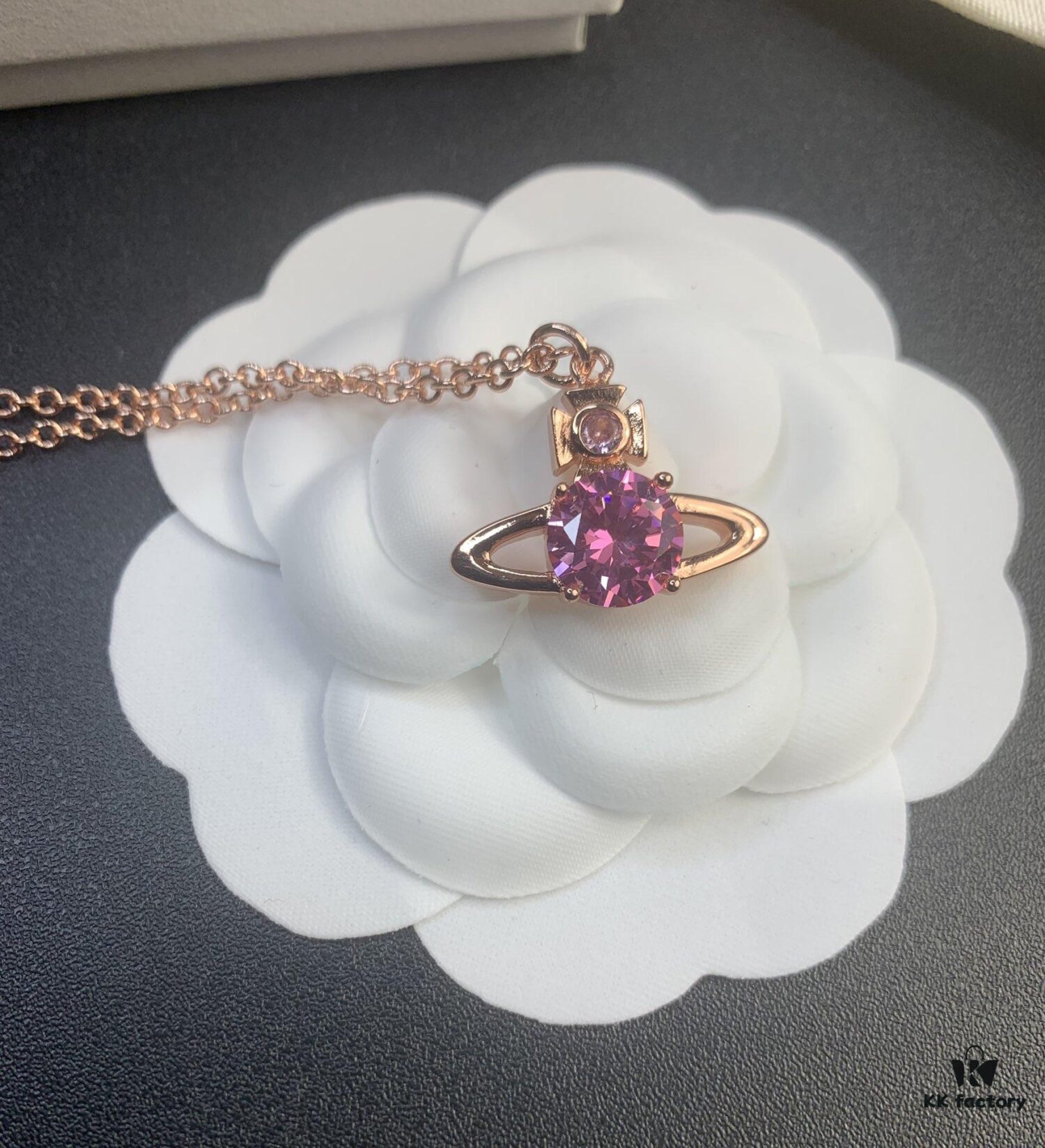 6930126012f62673a6fac680 West Queen Round Diamond Saturn Necklace in Rose Gold, White Gold, and Yellow Gold – In Stock in Three Colors