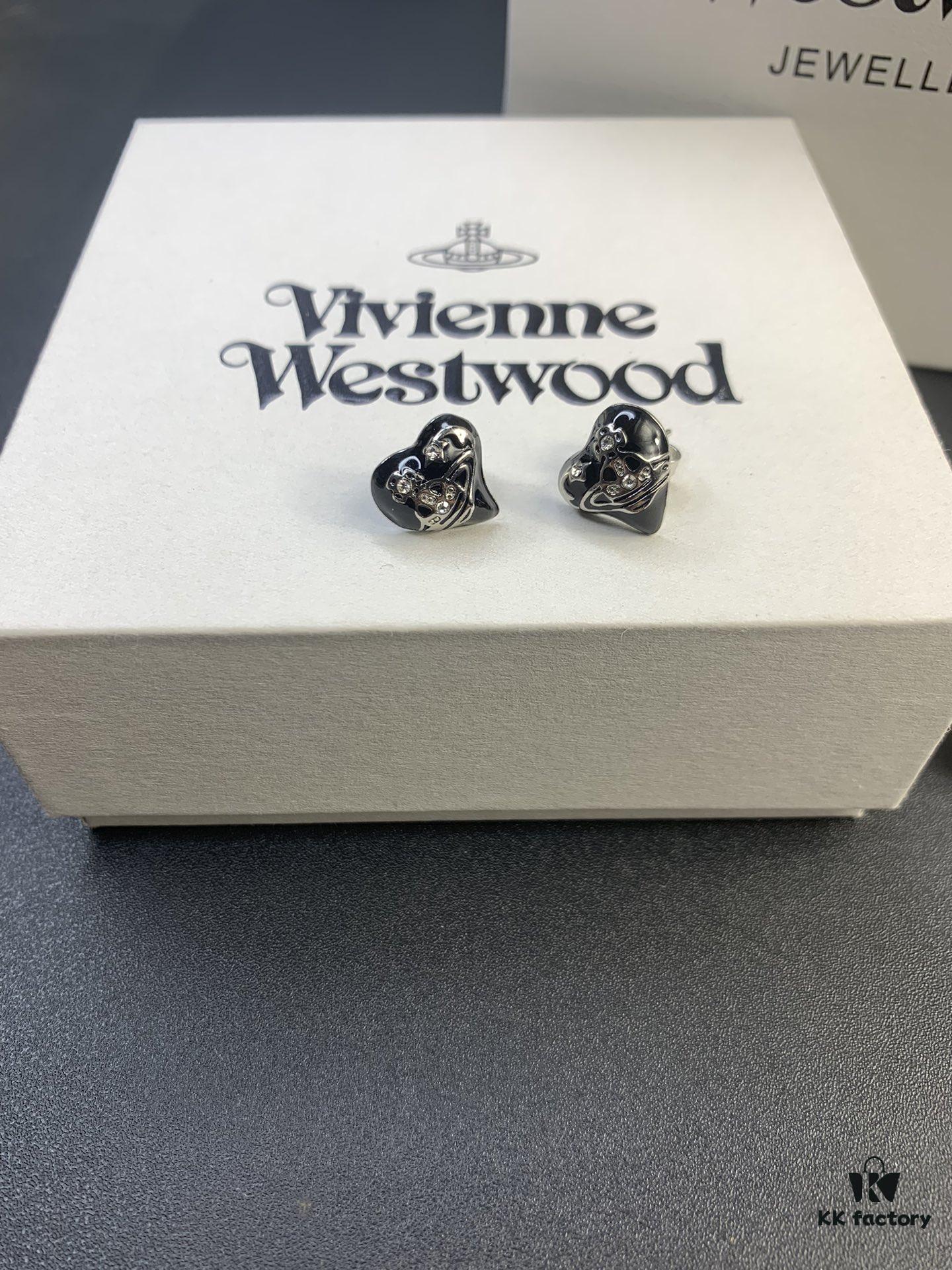 6930126112f62673a6fac681 New Arrival: Vivienne Westwood Love Heart Enamel Stud Earrings, Red, Blue, Black, Plated in 18K Real Gold, Available in White Gold and Rose Gold
