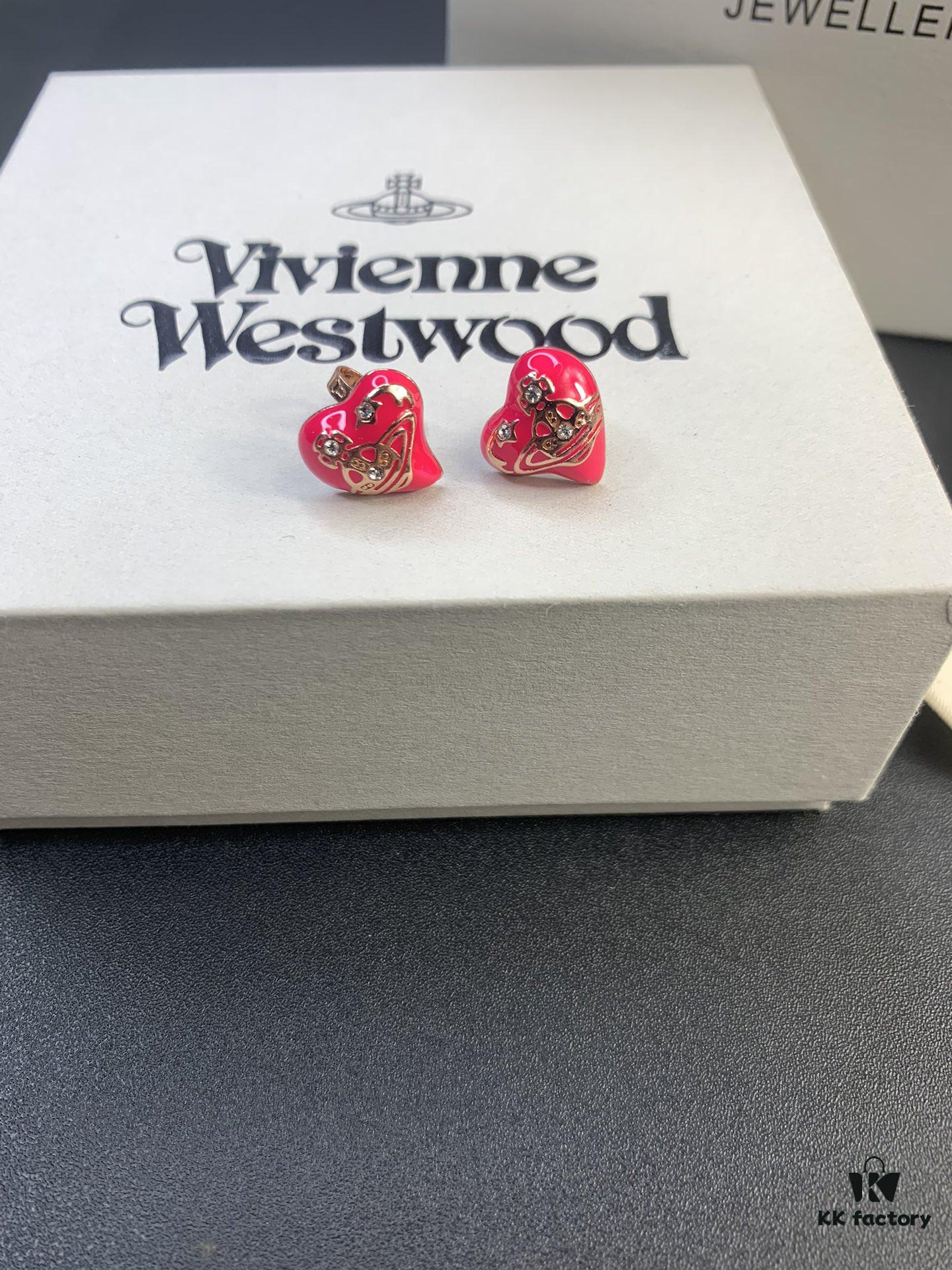 6930126e12f62673a6fac691 New Arrival: Vivienne Westwood Love Heart Enamel Stud Earrings, Red, Blue, Black, Plated in 18K Real Gold, Available in White Gold and Rose Gold