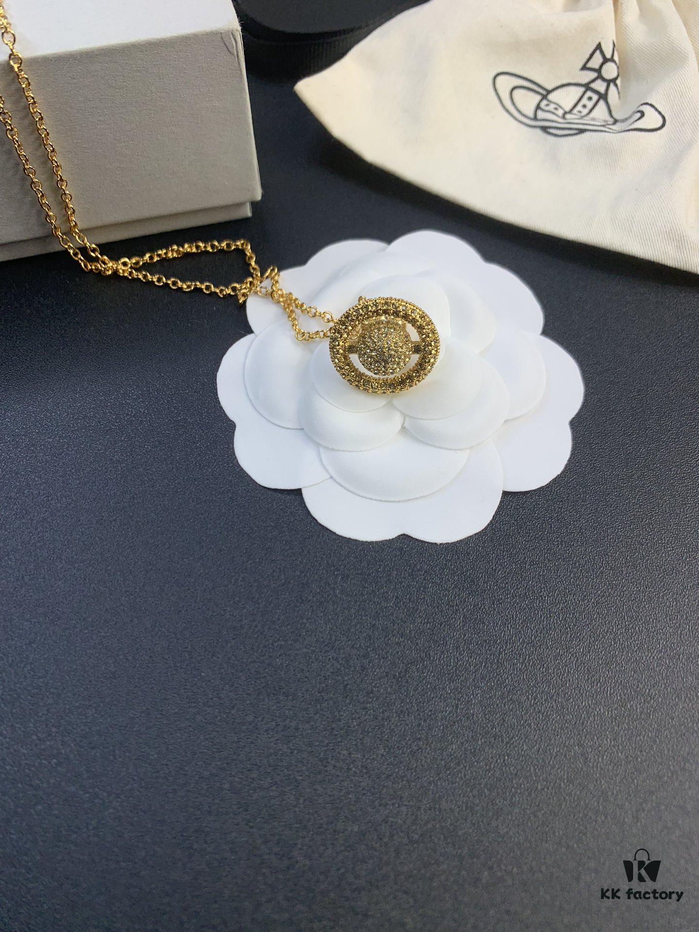 6930127912f62673a6fac6a4 British Museum Three-Dimensional Full Diamond Saturn Necklace in Gold Color