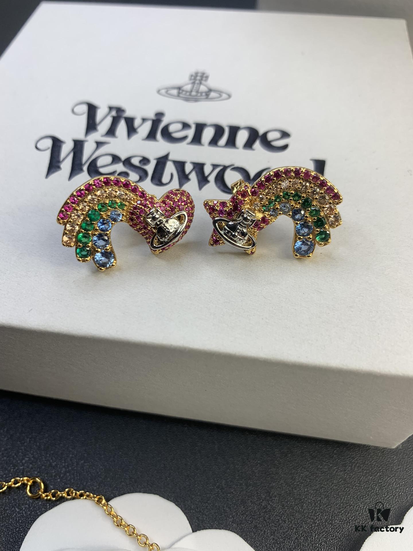 6930128512f62673a6fac6b6 West Queen Rainbow Heart and Pentagon Necklace, Bracelet, and Earring Set, Electroplated 18K Real Gold, Available in White Gold and Rose Gold