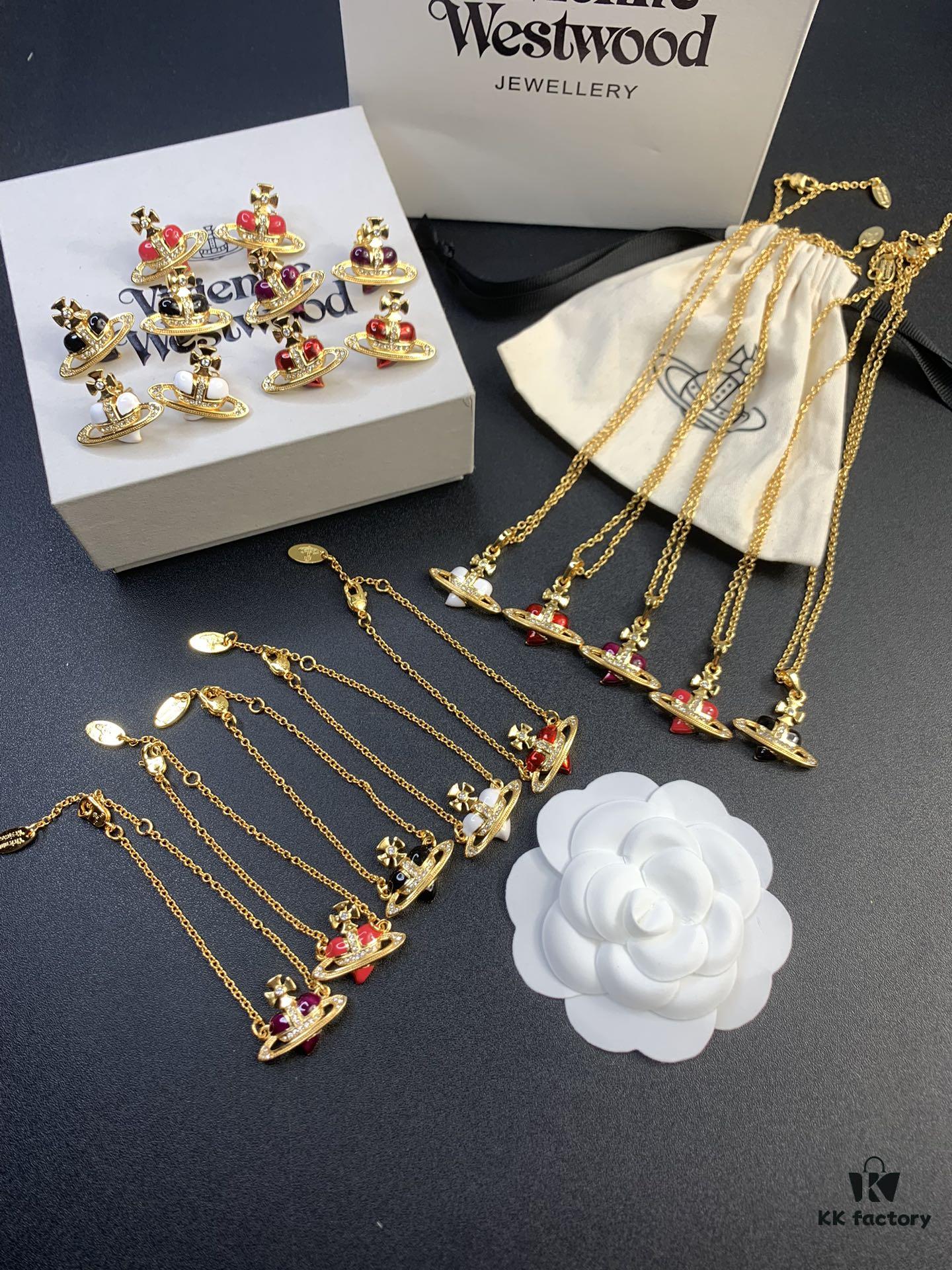 West Queen Golden Resin Heart Necklace, Bracelet, and Earring Set, Available in Multiple Colors