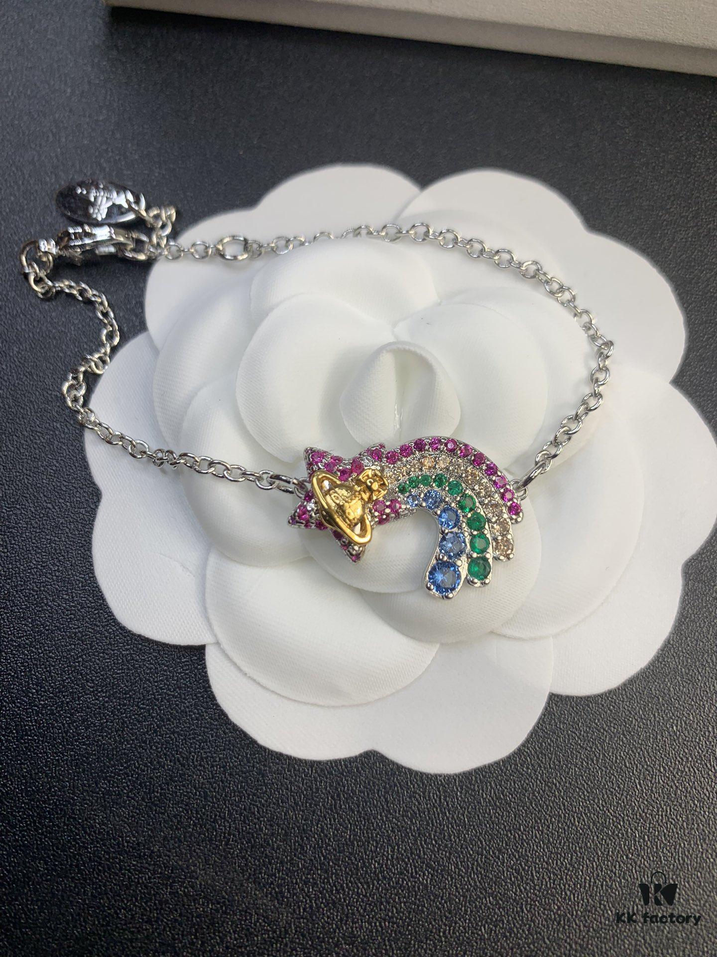 6930128a12f62673a6fac6bc West Queen Rainbow Heart and Pentagon Necklace, Bracelet, and Earring Set, Electroplated 18K Real Gold, Available in White Gold and Rose Gold