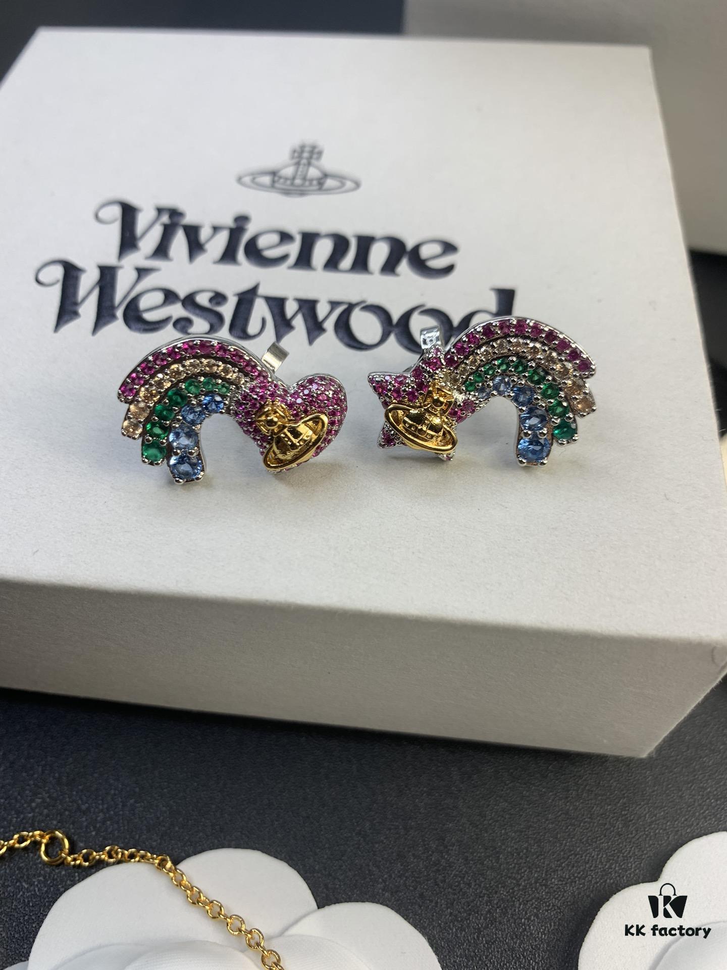6930128c12f62673a6fac6c1 West Queen Rainbow Heart and Pentagon Necklace, Bracelet, and Earring Set, Electroplated 18K Real Gold, Available in White Gold and Rose Gold