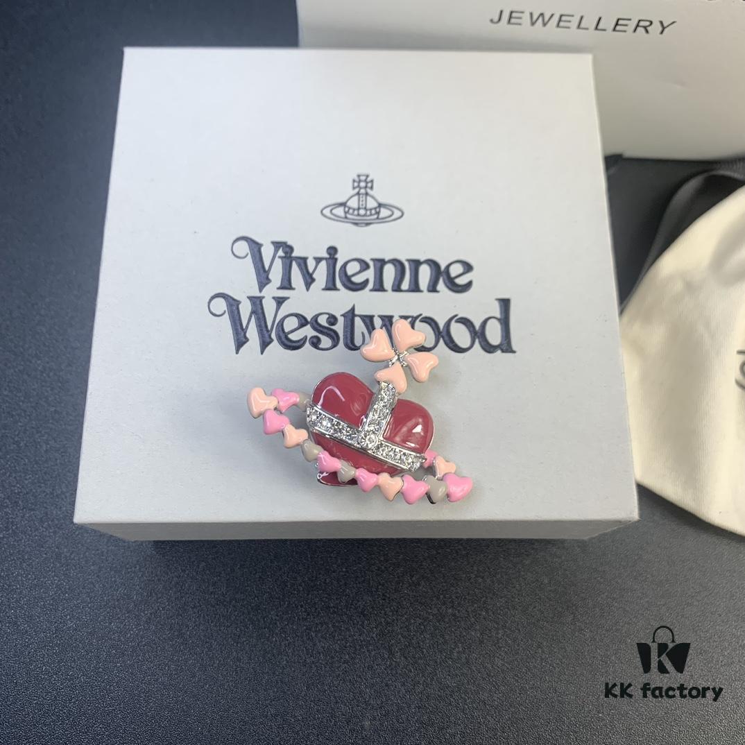 Valentine's Day Pink Heart Track Pendant Brooch Set by West Queen