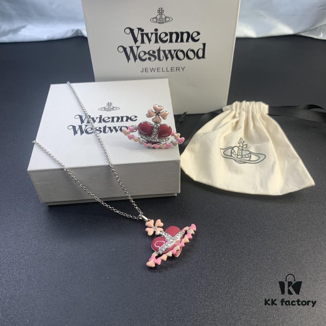 Valentine's Day Pink Heart Track Pendant Brooch Set by West Queen