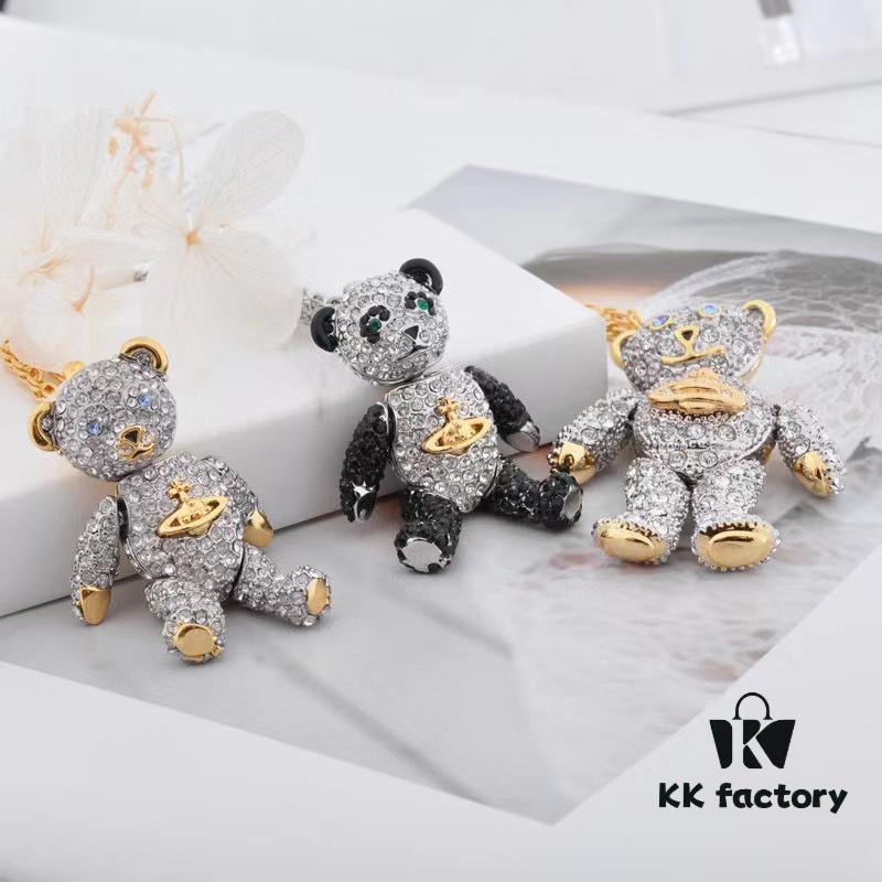 West Queen Articulated Bear Necklace 72cm, Earrings and Lapel Pin Set