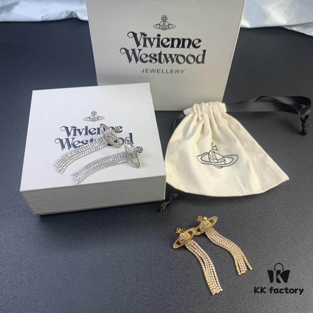 West Grandma Saturn Rhinestone Flow Comb Earrings in White Gold and Yellow Gold Two Colors