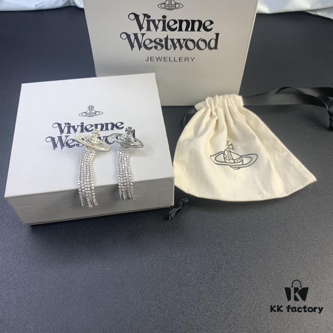 West Grandma Saturn Rhinestone Flow Comb Earrings in White Gold and Yellow Gold Two Colors