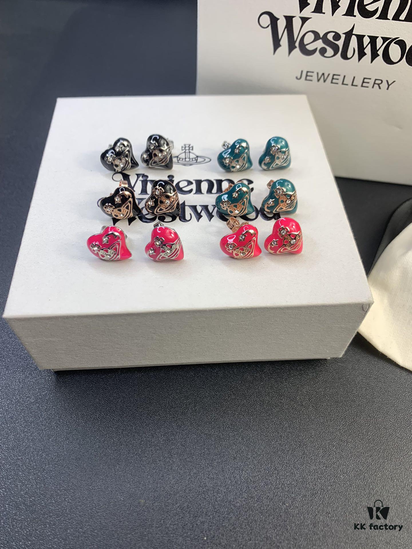 693012a312f62673a6fac6e7 New Arrival: Vivienne Westwood Love Heart Enamel Stud Earrings, Red, Blue, Black, Plated in 18K Real Gold, Available in White Gold and Rose Gold