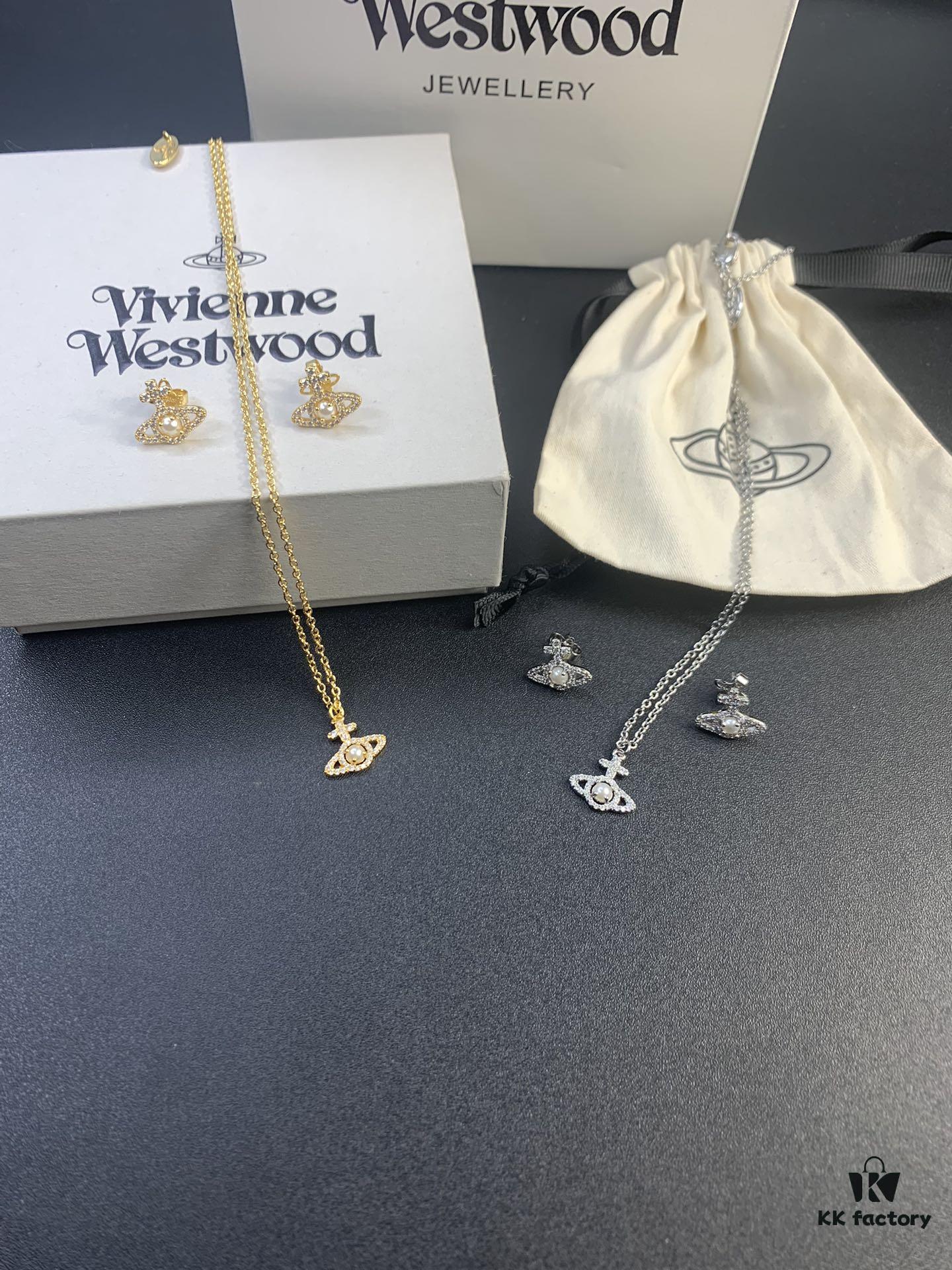 WEST QUEEN Cross Texture Zircon Pearl Saturn Necklace in Gold and White Gold Two Colors